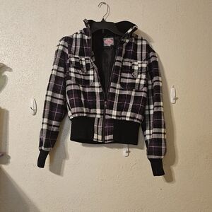 Plaid Bomber Jacket - Black and Purple